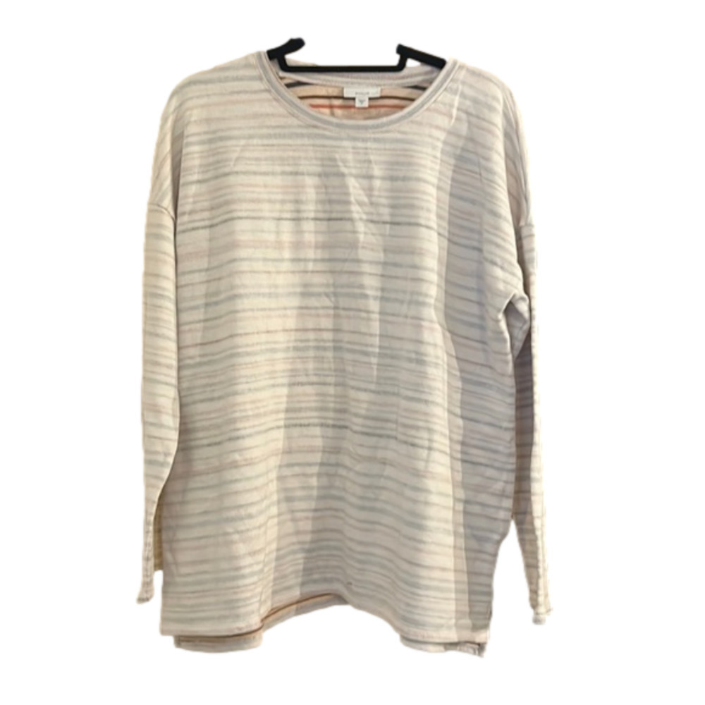 Pure Jill Reversed Stripes Women's Sweatshirt Long Sleeve On-Seam Pockets Medium